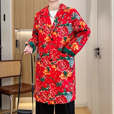 Y001男士中长款休闲风衣外套东北大花帅气外衣潮大码M-5XL，男装风衣，星座115A(原星座507）