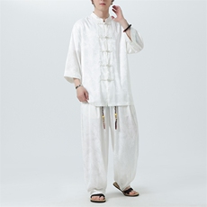 2025夏季新款七分袖衬衫休闲裤子风男士套装TZ100-P110，男装衬衫，电商A008