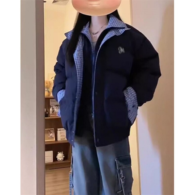 假两件格子拼接羽绒棉服女冬季加厚面包服棉衣外套MT094,男装棉衣,星座1116A（原606A-3）