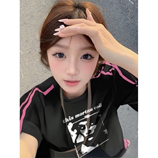 抖音得物品质二开240克宽松纯棉美式潮牌印花三条杠中性风短袖T恤，男装T恤，电商A486