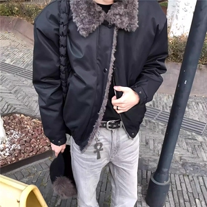 韩 一件过冬cleanfit短款棉服狼毛哈灵顿棉服环保毛领夹克外套图片
