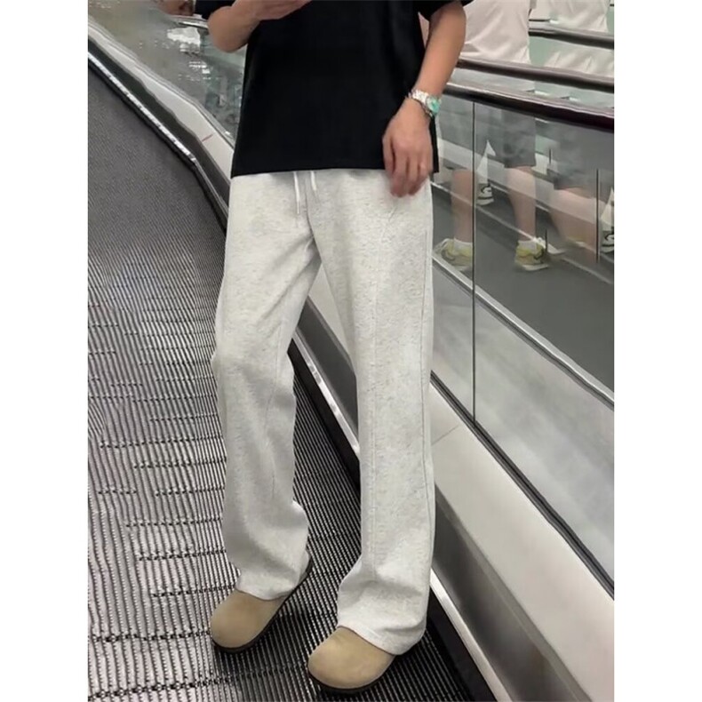 秋冬美式弯刀微喇灰色加绒卫裤潮直筒休闲裤运动长裤男士高街,男装休闲裤,星座1013-1