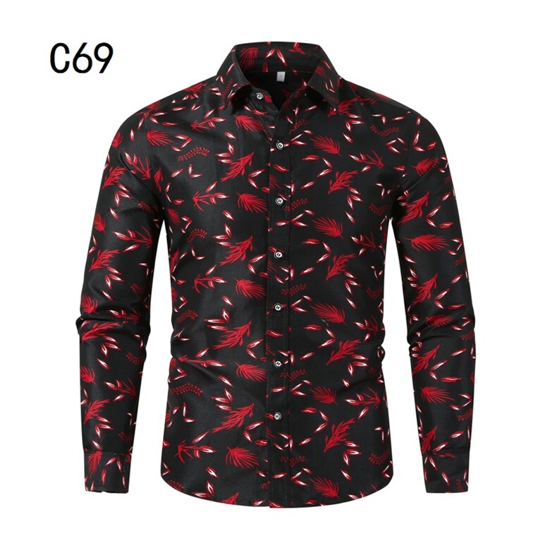 1611B-C69大码宽松潮流衬衫男士印花春装新品2021潮长袖衬衫图片