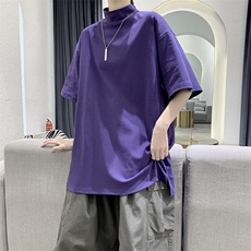 夏款小半领纯色四季打底宽松男士短袖T恤A071-1210-P35，男装T恤，电商A071
