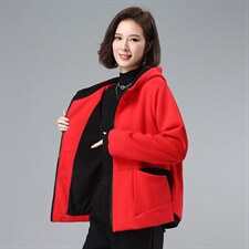 2021年冬季长袖开衫文艺拉链拼接撞色连帽加绒卫衣，女装卫衣/绒衫，叶笙衣