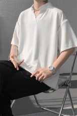 美式机车V领短袖T恤设计感T恤肩部拉链时尚设计短袖T恤半袖P48，男装T恤，电商B319
