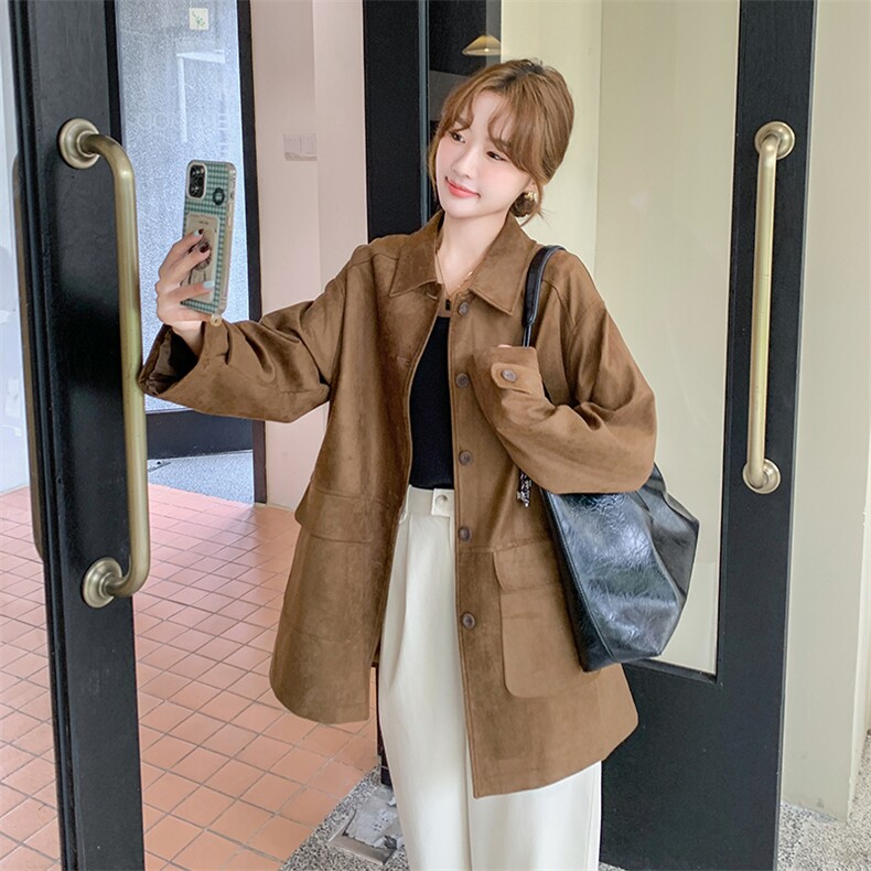 又酷又飒麂皮绒工装外套女春秋2025新款小个子时髦洋气夹克盐系,女装短外套,2C108