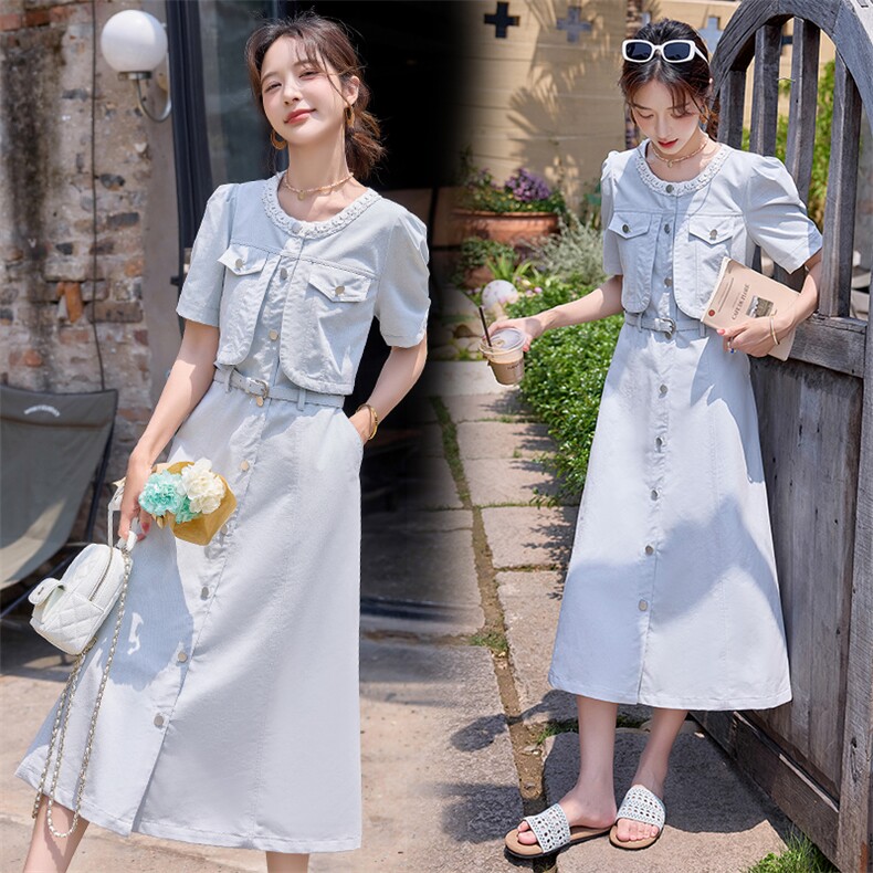 清新减龄蓝色牛仔连衣裙女2025夏季新款小个子收腰气质显瘦衬衫裙,女装连衣裙,沁沁公主