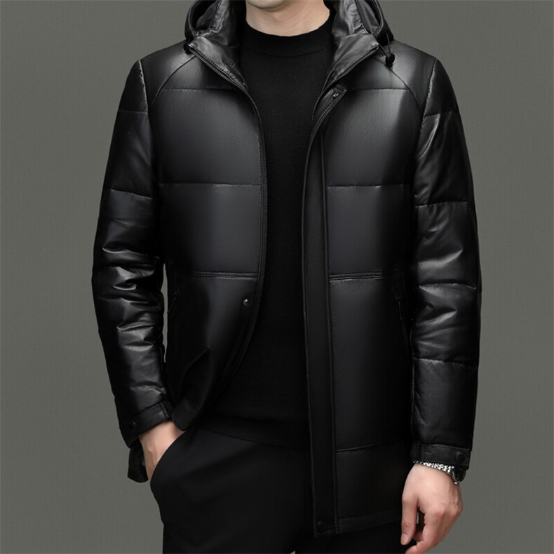 BG5606冬季海宁真皮羽绒服男白鹅绒时尚皮衣中年绵羊皮外套商务图片