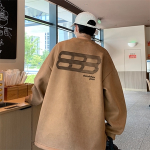 已注册港风供抖音直播得物高品质麂皮绒宽松男卫衣W3501P38,通风裤搭配图片