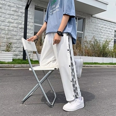 2024年hiphop黑暗系拼接排扣裤宽松抽绳束脚休闲裤CK744-P35，男装休闲裤，星座313A-2