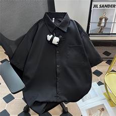 小熊挂件衬衫男女韩版潮流短袖帅气2024夏季ins外套CY936-P35，男装衬衫，星座412-3