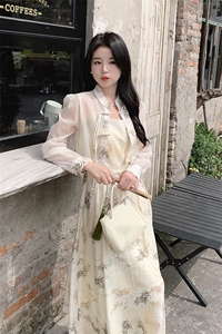 新中式国风吊带裙女春秋装2025新款盘扣改良旗袍连衣裙图片