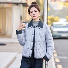 现货！短款羽绒服女灯芯绒翻领时尚巴恩风小个子加厚保暖上衣外套，女装羽绒服，沐七七