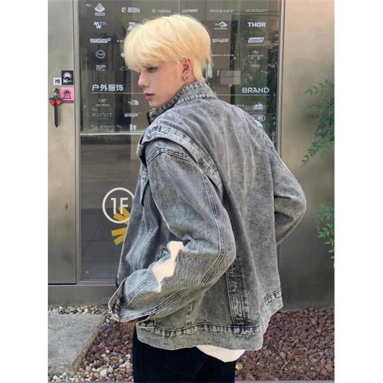 DY2311-P78美式复古机车重工水洗拼接春秋男女牛仔夹克-网图大货,男装夹克,星座603-2