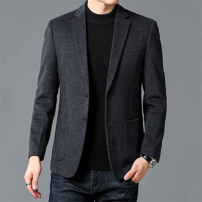 男装羊毛西装外套男士春秋季新款高端毛呢单西礼服商务休闲西服男,男装西服套装,钱塘6003（原4033）