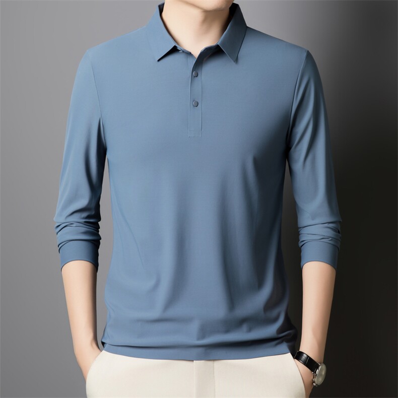 长袖t恤男秋季纯色弹力翻领Polo衫商务休闲打底上衣PL12366-P40,男装T恤,星座610（原A335）