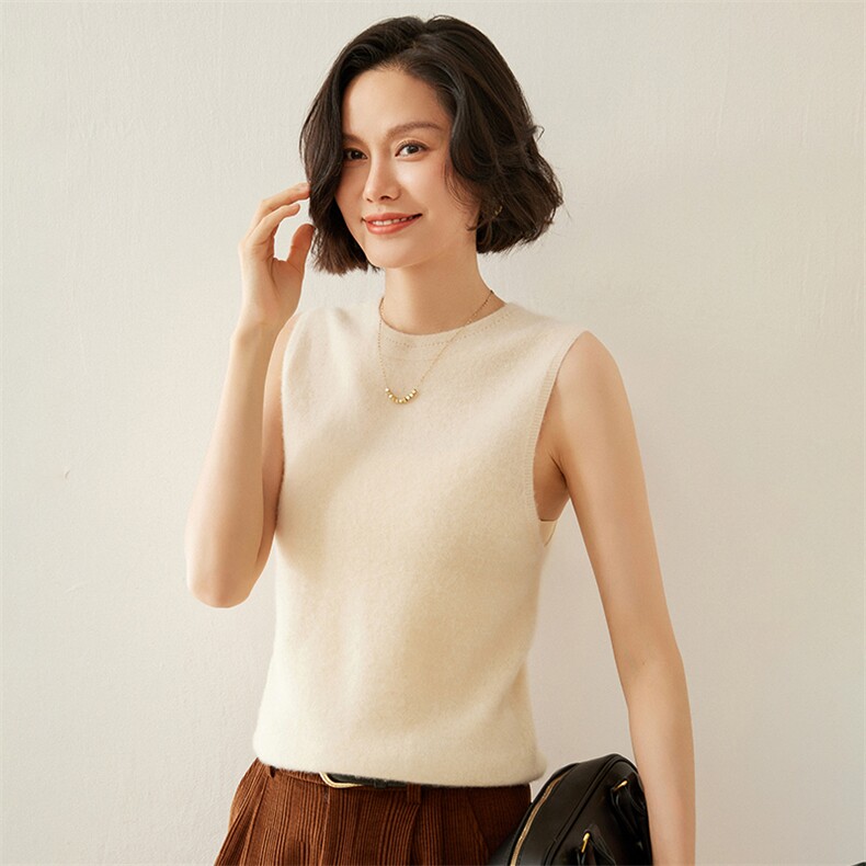 2024秋款粉色无袖马甲女宽松显瘦百搭针织背心外套,女装马甲,蚂蚁派对工厂直营店