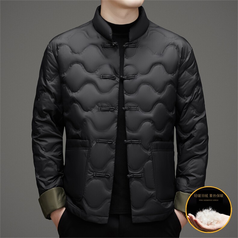 主推新标90白鸭绒羽绒服唐装男中老年风复古新中式唐装，男装羽绒服，钱塘723