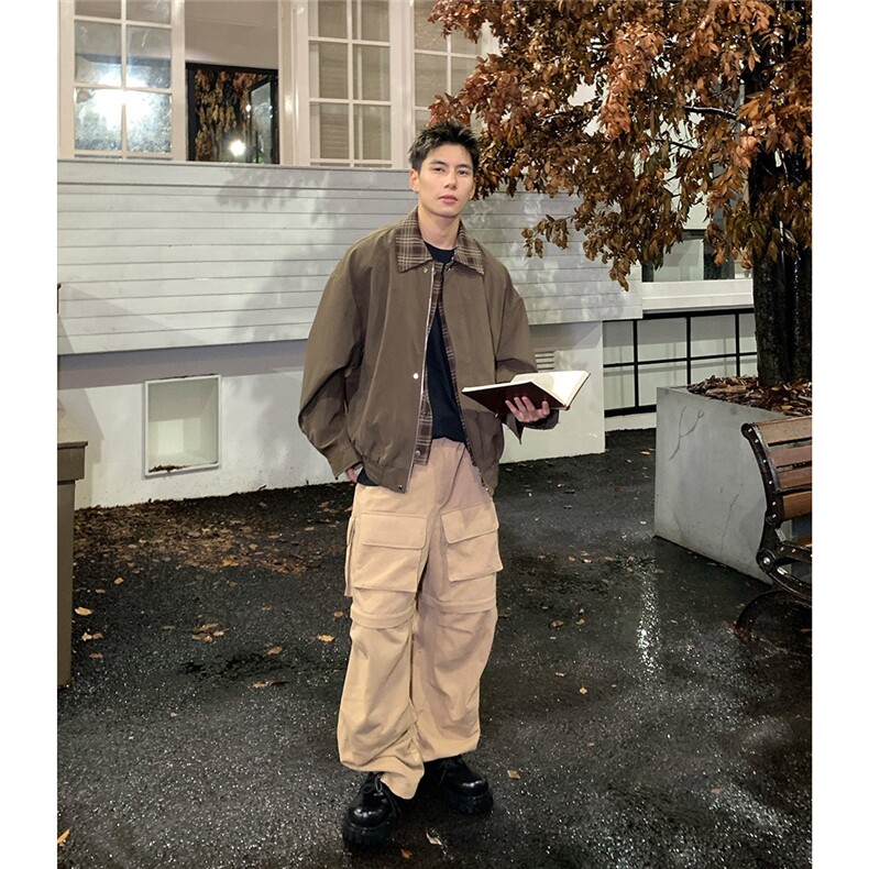 网图冬季翻领假两件棉服夹棉格子拼接夹克外套A025-HY16106-P88,男装夹克,电商A025