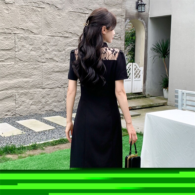 现货高级感棋牌夏季时尚蕾丝连衣裙气质显瘦简约大方减龄连衣裙女,女装连衣裙,然然