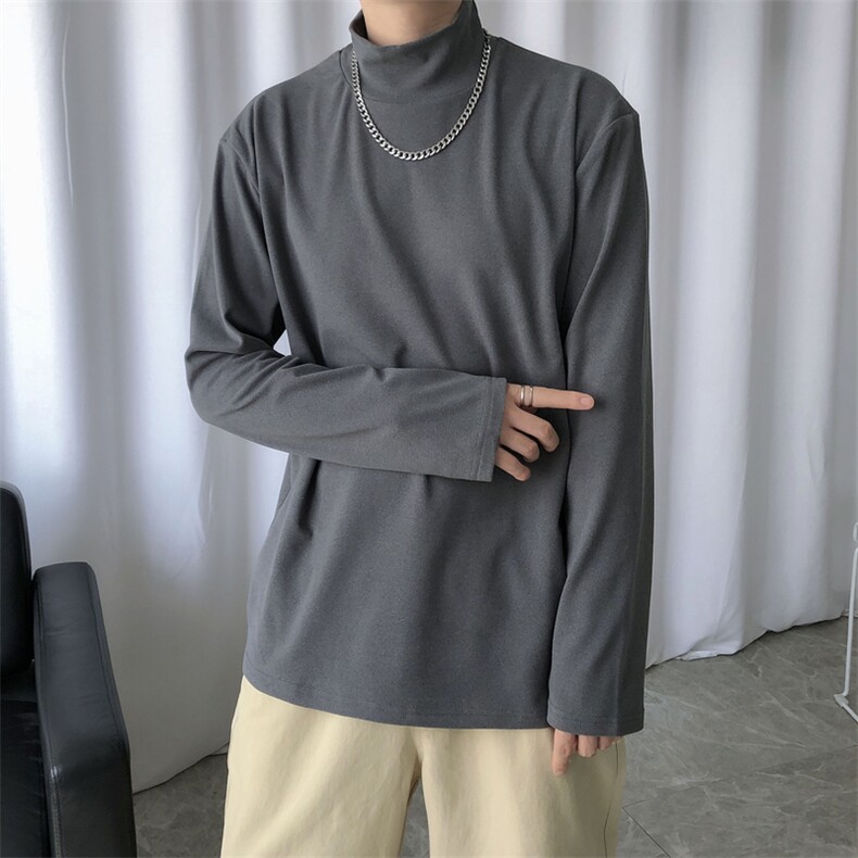 现货半高领德绒长袖T恤高领秋冬打底衫男宽松大码休闲T30-P35控59图片