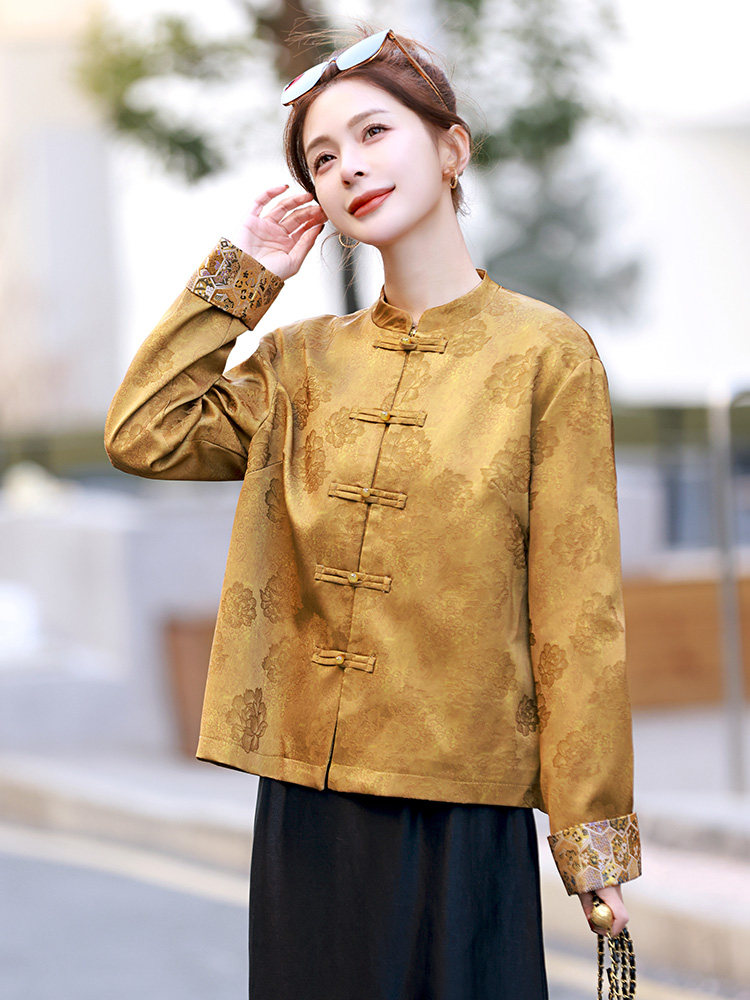 新中式开春穿搭短款外套2025新款唐装休闲气质复古盘扣中国风女装,女装短外套,雪樱依海