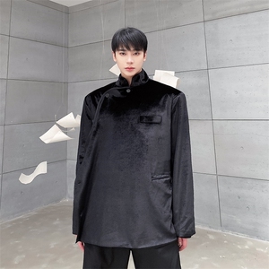 早春新款金丝绒外套新藏式反文化中山装西服男女A345-230-P120图片