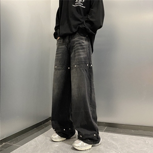 复古高街朋克风铆钉设计牛仔裤男潮牌宽松阔腿牛仔裤GN8550-P52图片