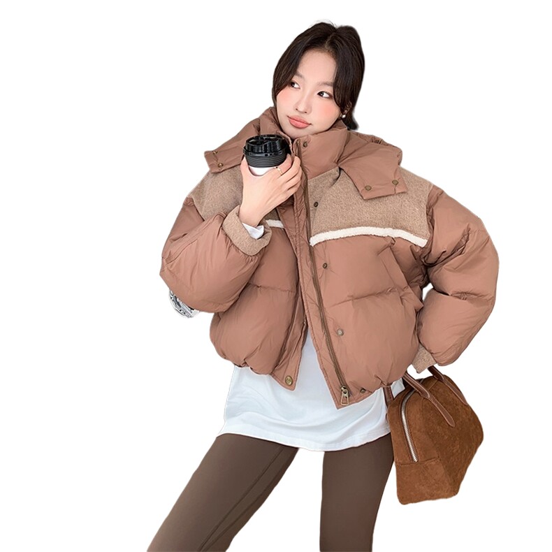 设计感牛仔拼接连帽羽绒服~C283-YD821,女装短外套,2C283