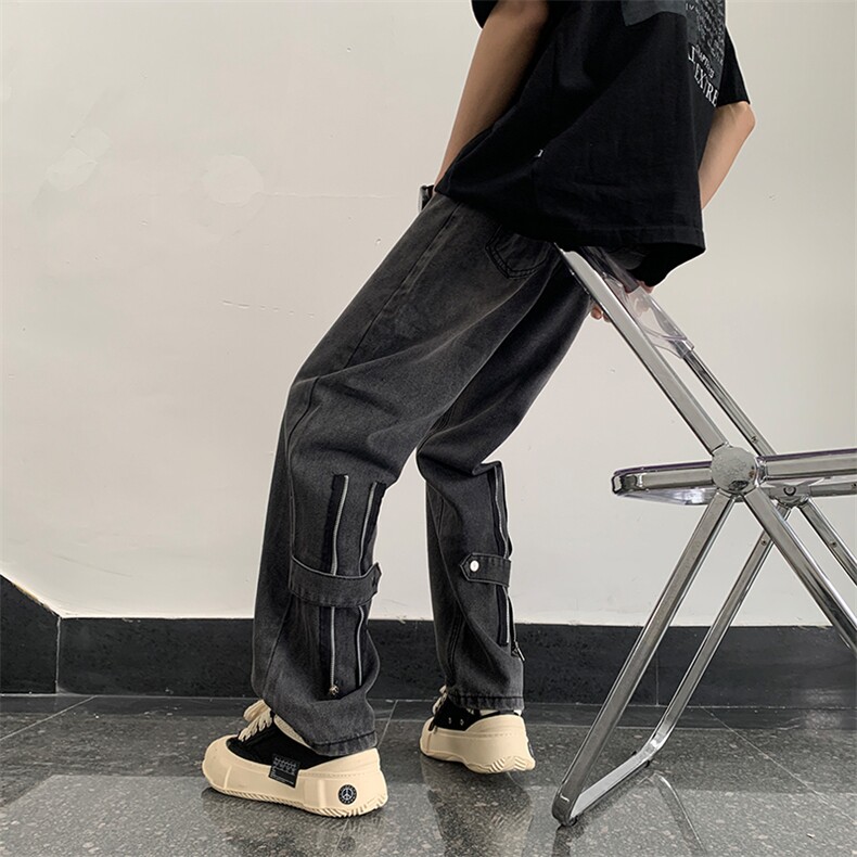 裤子男牛仔裤男宽松阔腿美式街头高街vibe潮牌休闲长裤N08832-P45图片