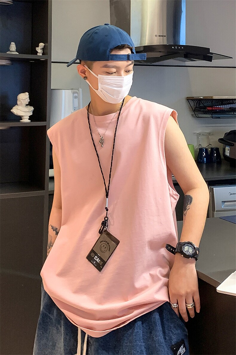 港风休闲ins风T桖复古潮牌无袖宽松潮流运动坎肩打底衫HY48TP13,男装T恤,电商A102B