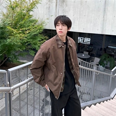古着vintage棕色外套男秋冬美拉德穿搭假两件夹克棉服翻领棒球服，男装夹克，星座506A