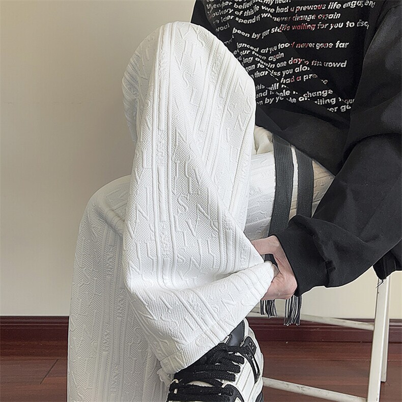 特批P35无差价2025小众设计字母纹理提花休闲裤男宽松阔腿裤K5644,男装休闲裤,电商A001-1