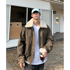 现货美式宽松浅棕色翻领拼接夹棉夹克男JK162/P100，男装夹克，星座205-3