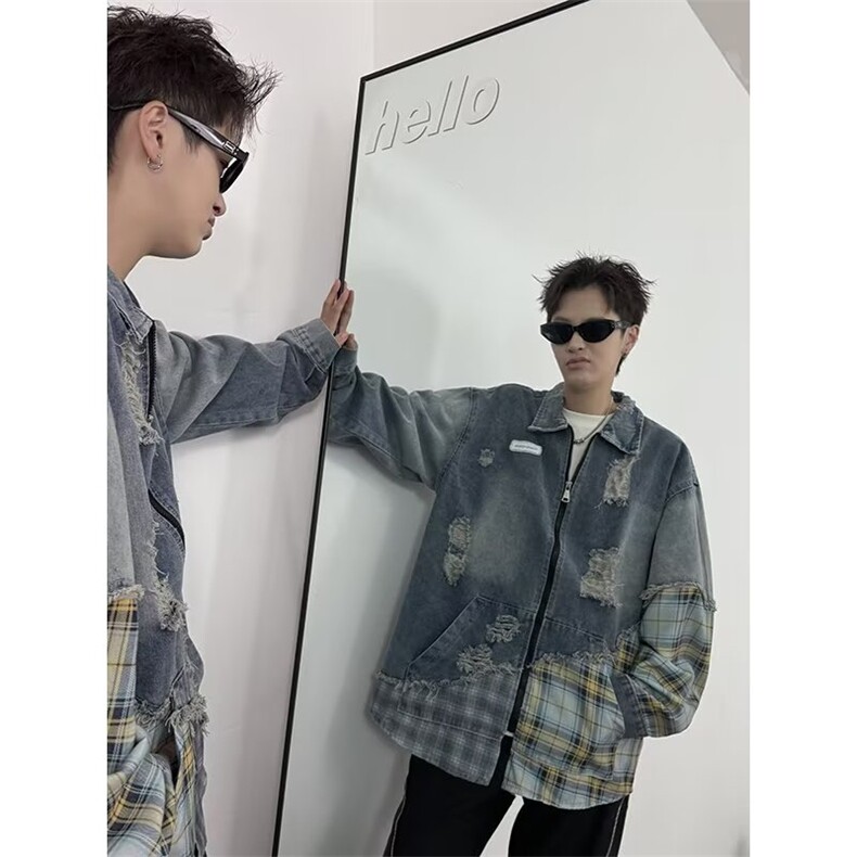 花朵刺绣牛仔短外套新款宽松时尚显瘦夹克长袖上衣,男装夹克,星座1018A