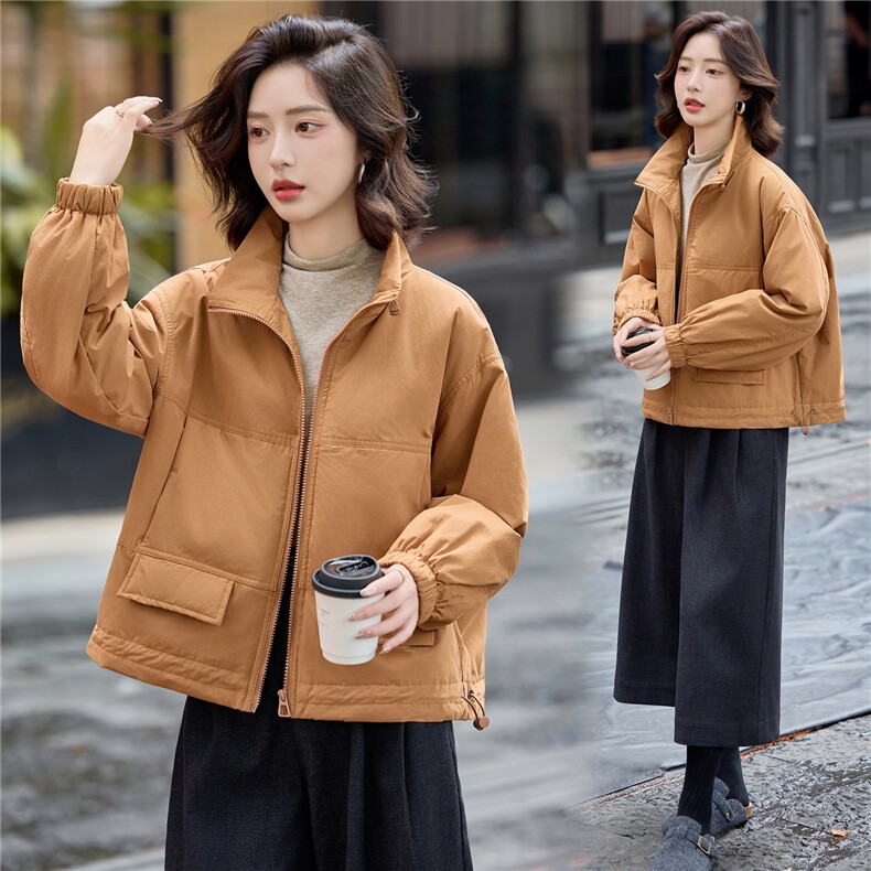 咖色立领夹棉服女短款厚外套秋冬2025新款休闲二棉衣小个子棉袄,女装棉衣/棉服,梦懿尔