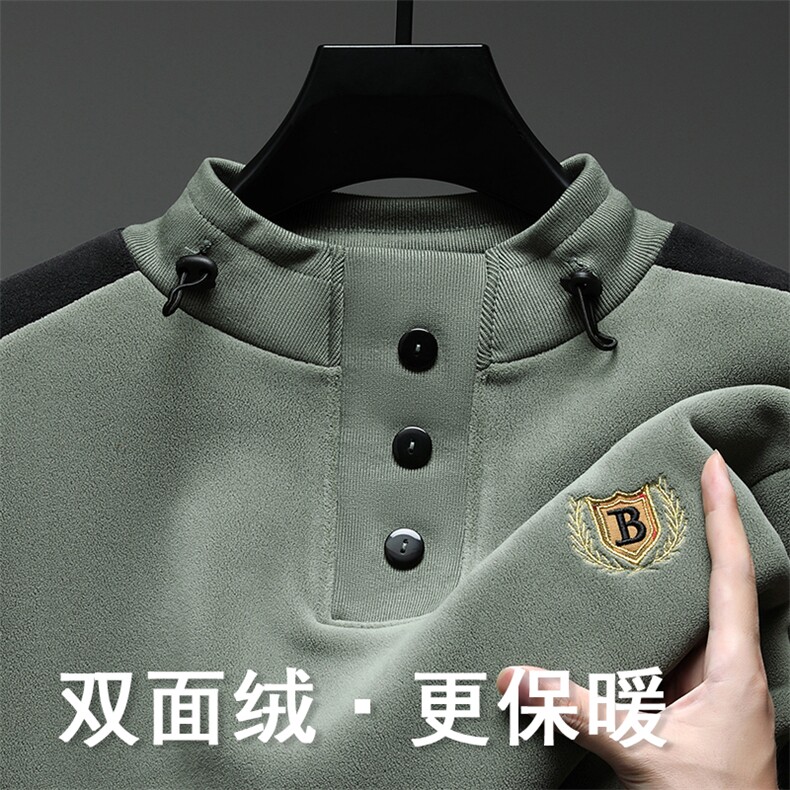 刺绣拼接卫衣男士秋冬2025新款加厚奥粒绒立领长袖打底衫保暖上衣,男装卫衣,电商B212（原钱塘6029）