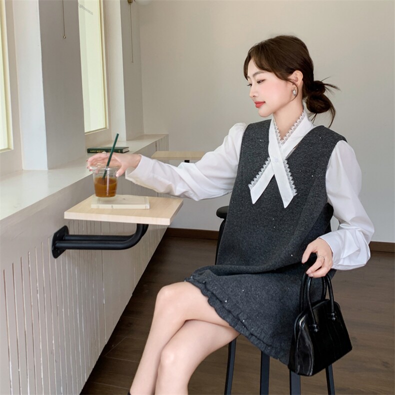 2026春秋装女装新款休闲衬衫亮片马甲连衣裙两件套352-p170-k248,女装套装/套裙,2C266