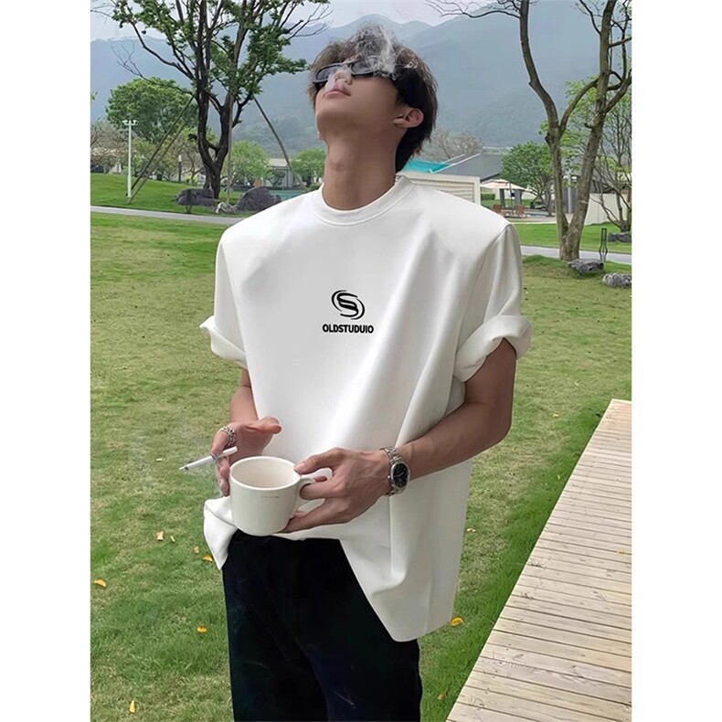 可设48小时发货支持抖音得物来样二开230克重磅美式短袖t恤MT425，男装T恤，电商A486-1