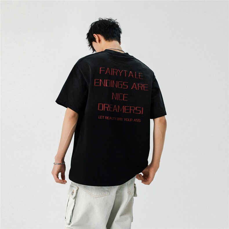 2025新款潮牌短袖宽松韩版字母印花扎染工艺T恤T8823/P5588,男装T恤,星座202