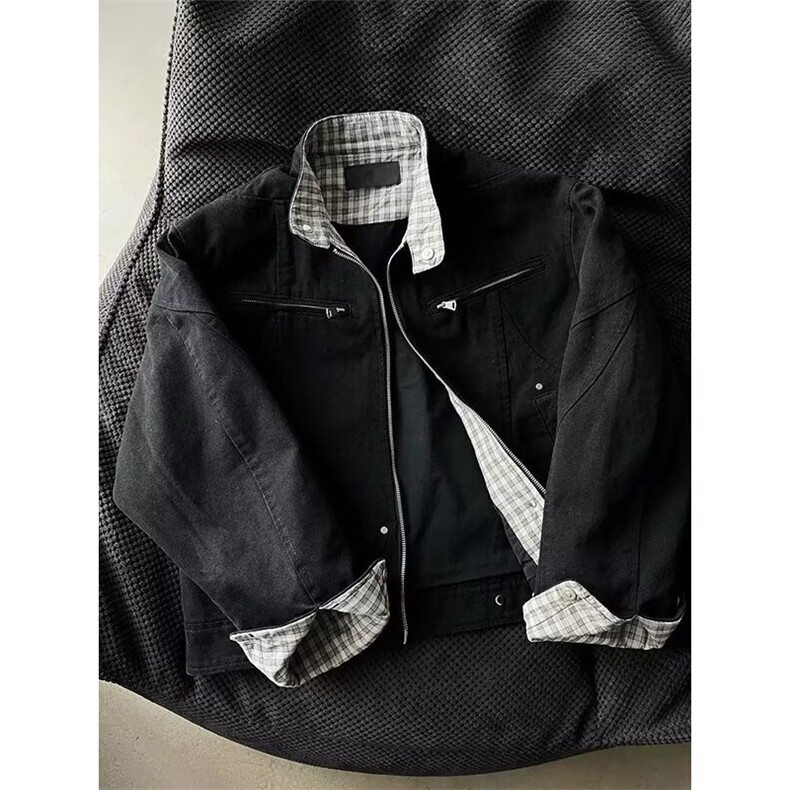W2010-P86短款宽松工装外套男春秋款复古拉链牛仔外套,男装工装外套,电商B323A