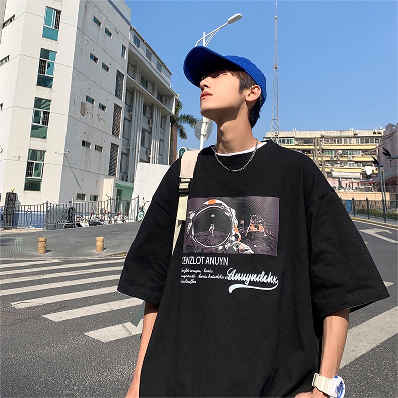 夏季短袖男高街ins潮牌港风宽松圆领T恤男半袖体恤衫TX1172-P28,男装T恤,星座1008-2