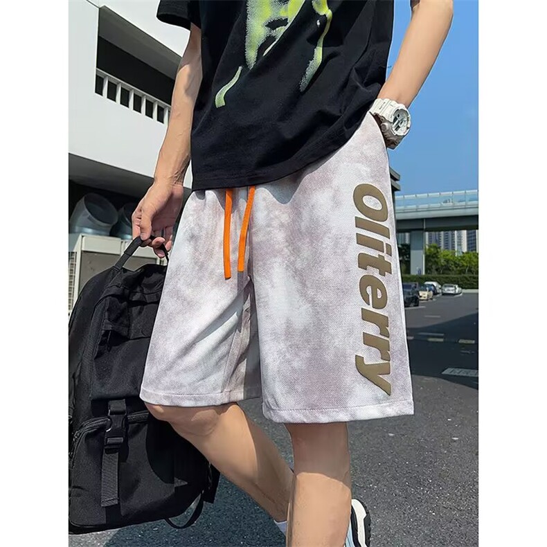 夏季新款美式短裤男潮牌薄款设计感小众宽松大码运动休闲五分裤子,男装牛仔裤,四季星座505