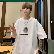 量大优供抖音视频支持得物配合二开美式满天星亮片短袖T恤MTX385，男装T恤，电商A486