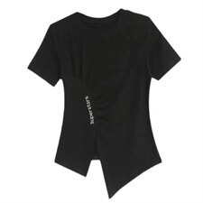 2021夏装新款开叉T恤女短袖设计感不规则上衣洋气修身收腰小衫潮，女装T恤，潮品会