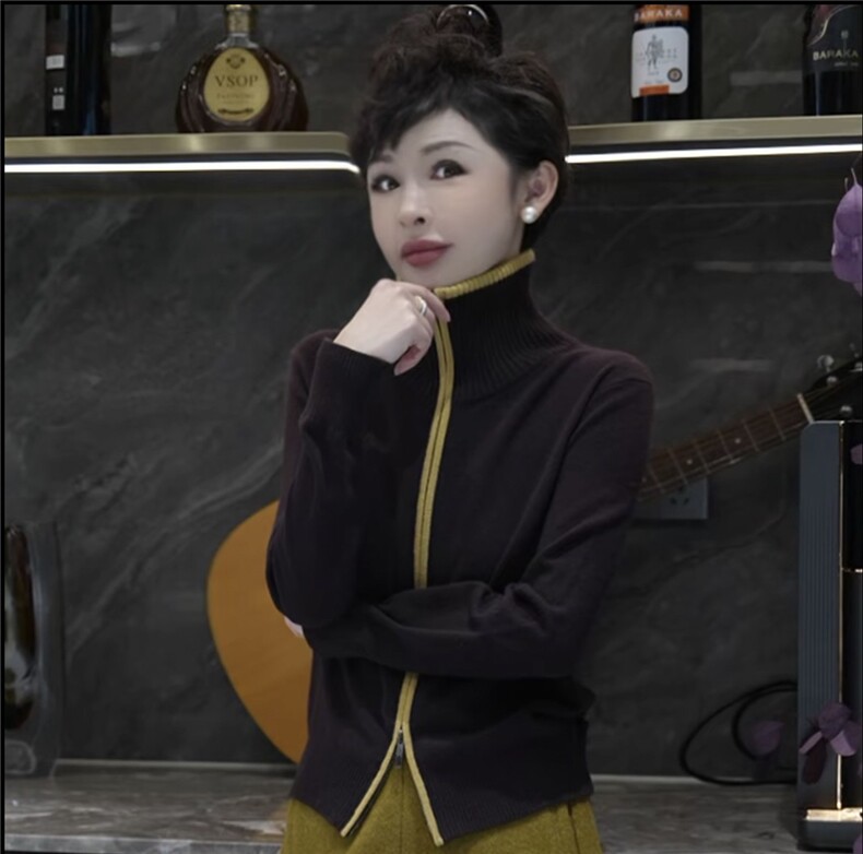 2025年秋季时尚百搭通勤简约休闲同款拼色拉链开衫,女装羊毛衫,晨旭羊绒