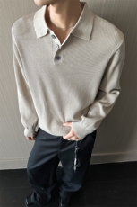 秋季新款老钱风翻领针织衫毛衣男款POLO领打底衫外套MK74-P50，男装Polo衫，星座610B-1