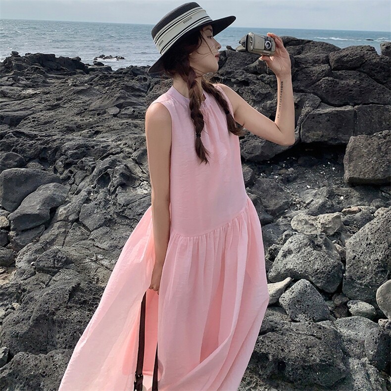 今年流行粉色无袖连衣裙女2025夏季新款高级感超仙气质绝美长裙潮,女装连衣裙,浙宝305