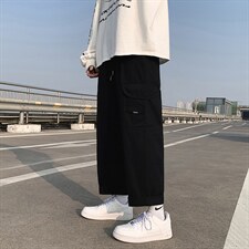 日系裤子男春秋季韩版ins宽松直筒阔腿裤纯棉D5241P38图片